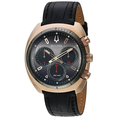 Bulova Men’s Curv Quartz S Steel case Black Leather Band