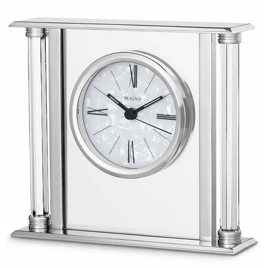 Bulova Pearl Quartz Silver Tone Metallic/Glass Mantel Clock