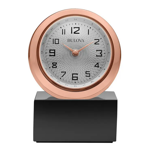 Bulova Sphere Analog Quartz Rose Gold Tone Tabletop Clock