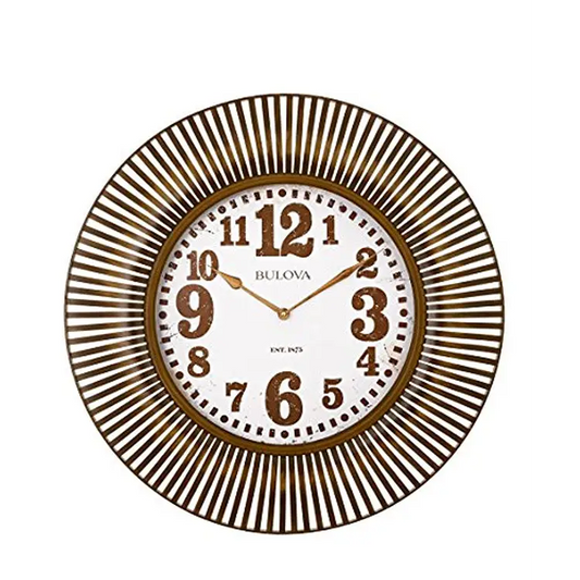 Bulova Sunburst Aged Gold Metal Case Wall Clock C4843 - Misc