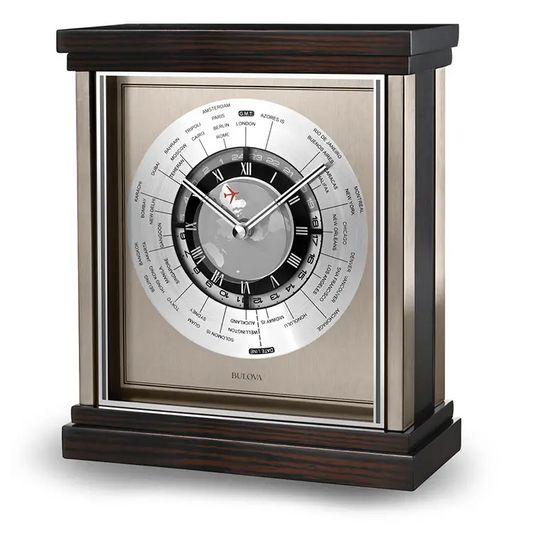 Bulova Wyndmere Quartz Wood Case World Time Desk Clock B2258