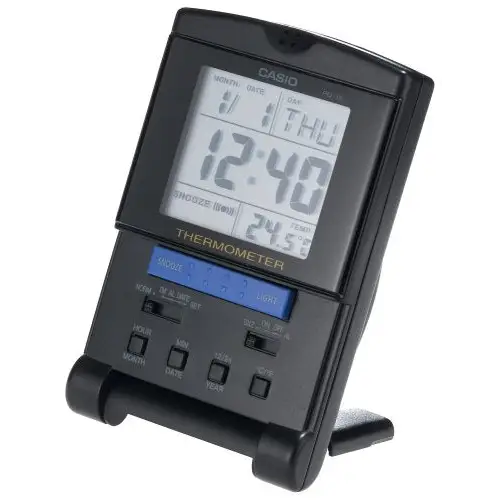 Casio Digital Travel Alarm Clock With Thermometer (Black)