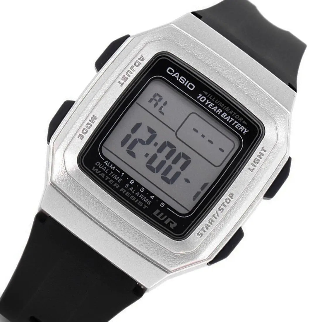 Casio F201wam-7av Digital Watch Black Resin Band 5 Alarms 10