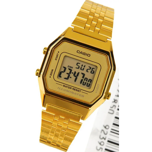 Casio Ladies Mid Size Gold Tone Digital Retro Multi-Function