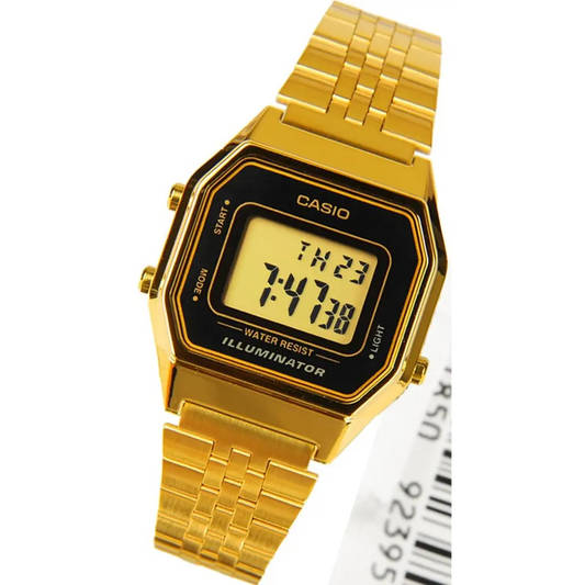 Casio Ladies Mid-Size Gold Tone Digital Retro Watch