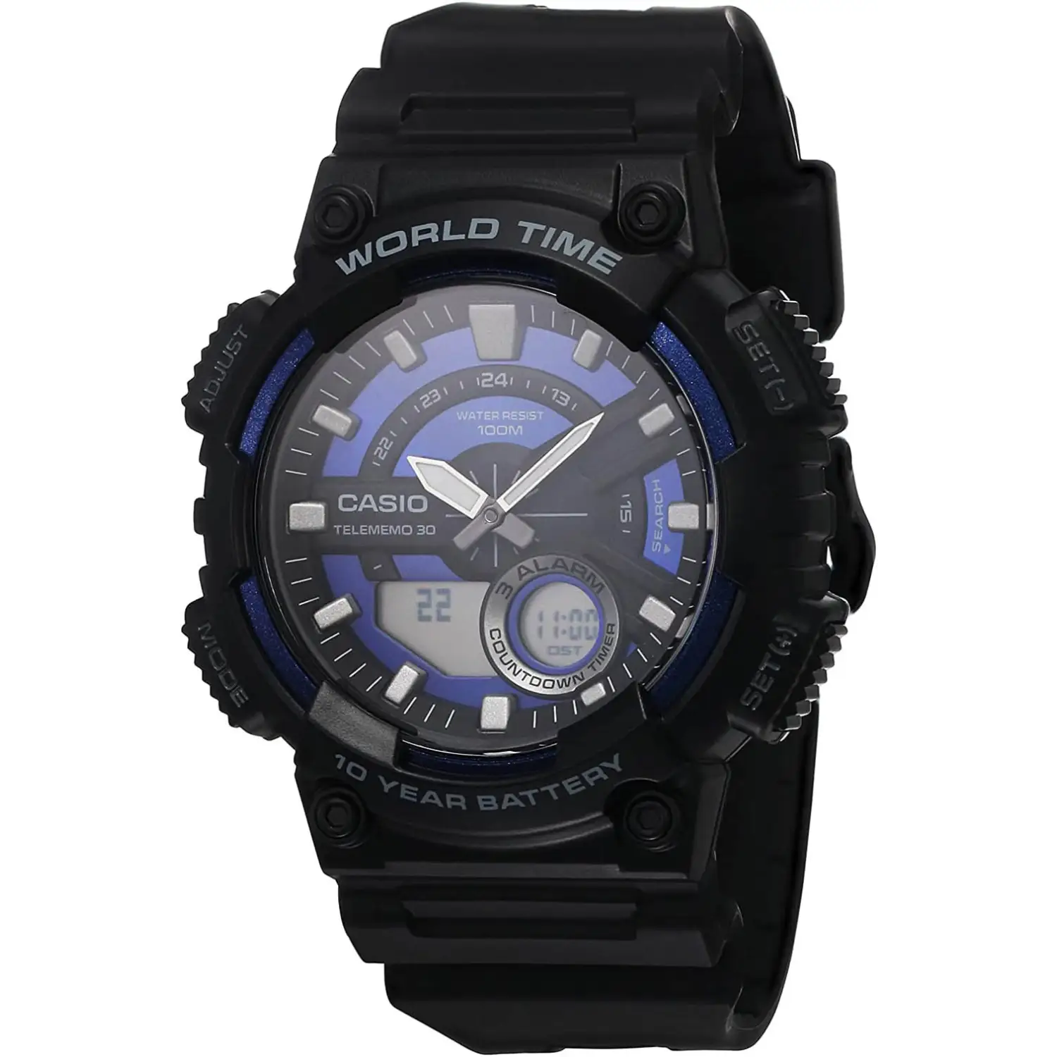 Casio Men’s Analog-Digital World Time 100m Black Resin Watch