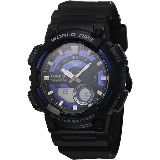 Casio Men’s Analog-Digital World Time 100m Black Resin Watch