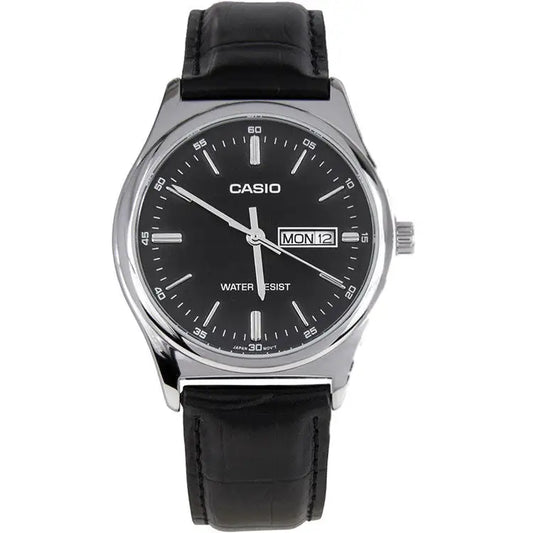 Casio Men’s Analog Quartz Stainless Steel Black Leather