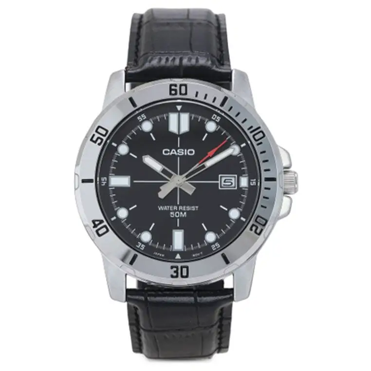 Casio Men’s Analog Quartz Stainless Steel/Black Leather