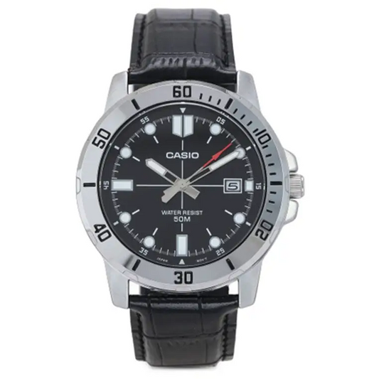 Casio Men’s Analog Quartz Stainless Steel/Black Leather