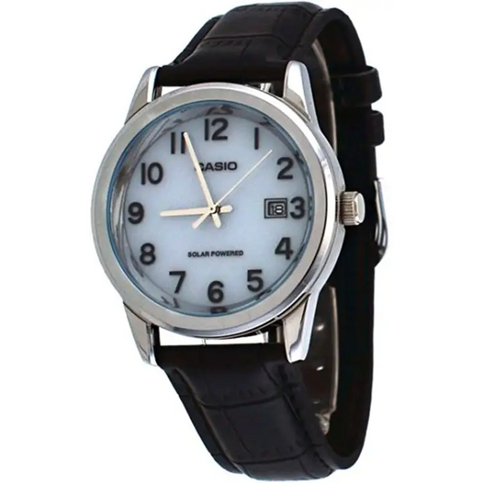 Casio Men’s Analog Solar Power Stainless Steel Black Leather