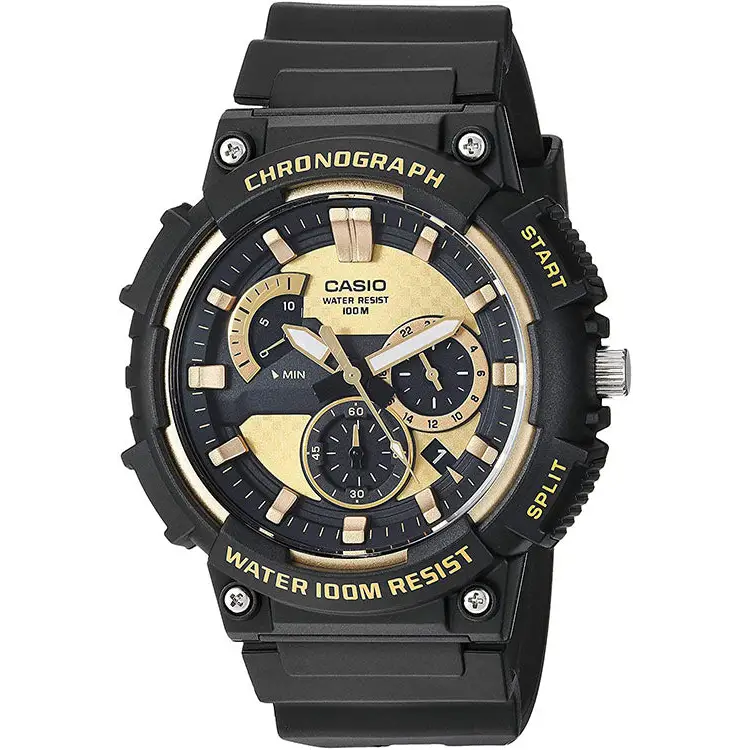 Casio Men’s Chronograph 100m Gold Dial Black Resin Watch
