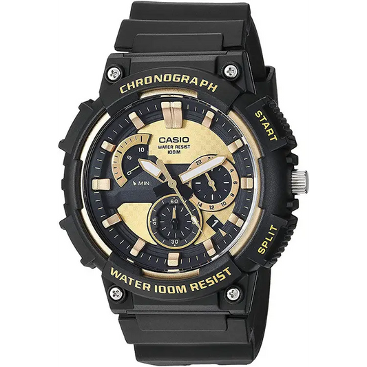 Casio Men’s Chronograph 100m Gold Dial Black Resin Watch