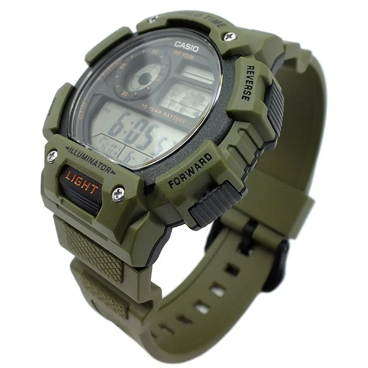 Casio Men’s Classic Digital 10-Yr Battery 100m Green Resin