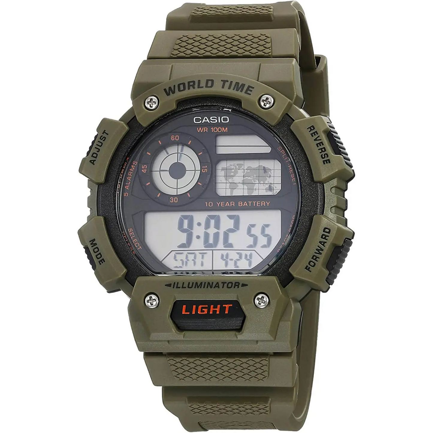 Casio Men’s Classic Digital 10-Yr Battery 100m Green Resin