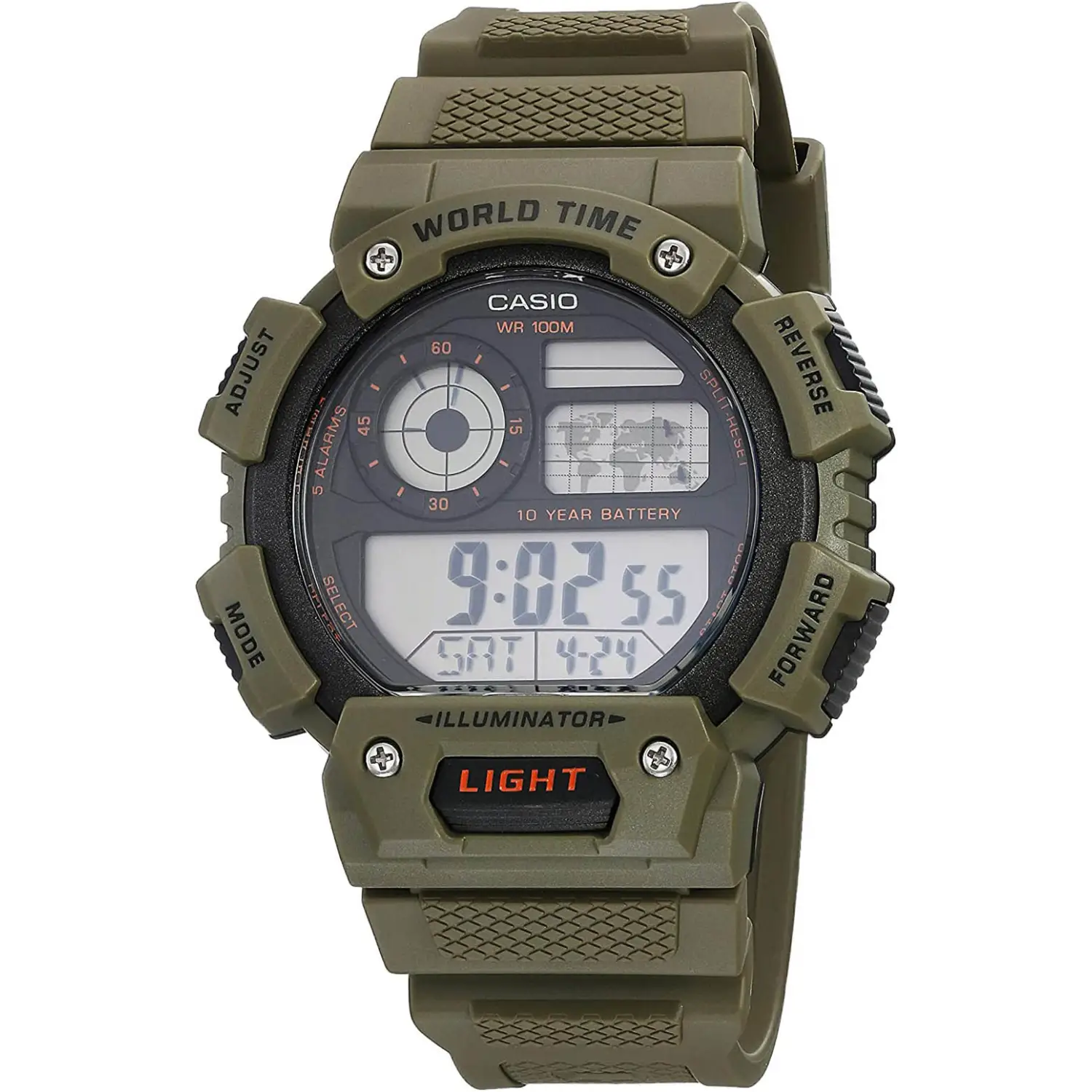 Casio Men’s Classic Digital 10-Yr Battery 100m Green Resin