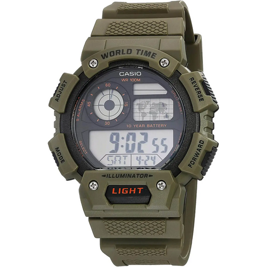 Casio Men’s Classic Digital 10-Yr Battery 100m Green Resin