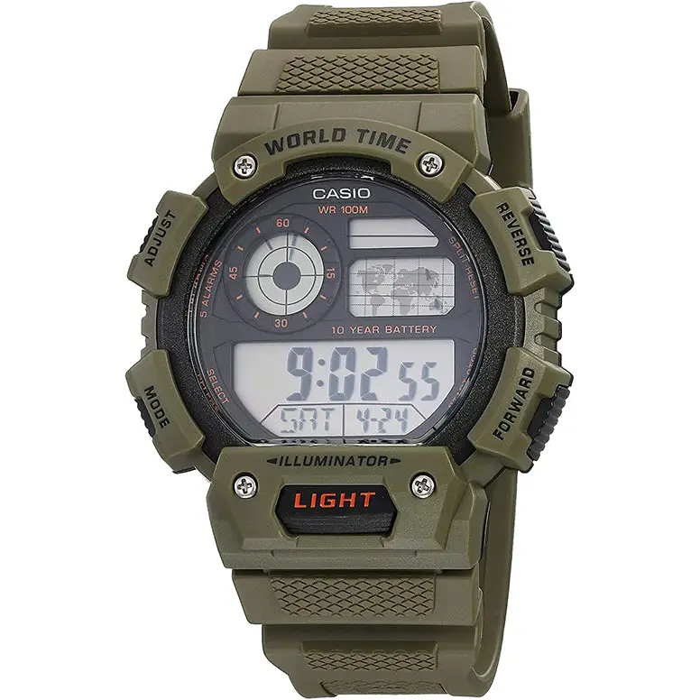 Casio Men’s Classic Digital 10-Yr Battery 100m Green Resin