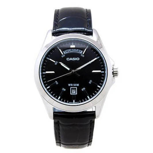 Casio Men’s Classic Stainless Steel Black Leather Watch