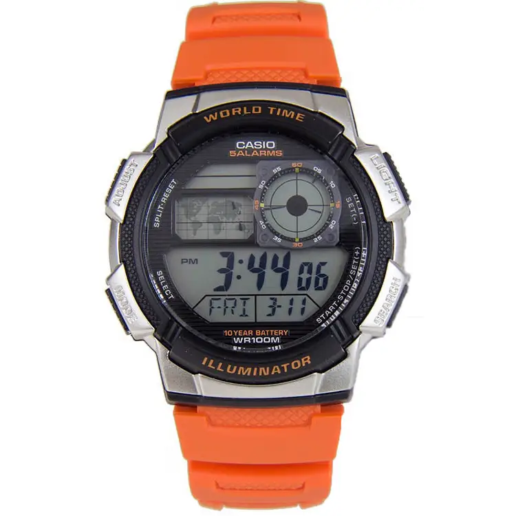 Casio Men’s Digital 10-Yr Battery World Time Orange Resin