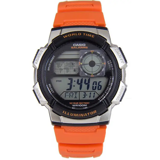 Casio Men’s Digital 10-Yr Battery World Time Orange Resin