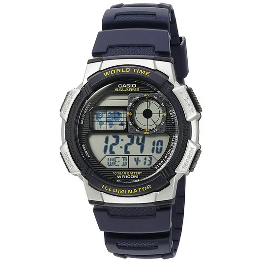 Casio Men’s Digital 100m 10-Year Battery Silver/Blue Resin