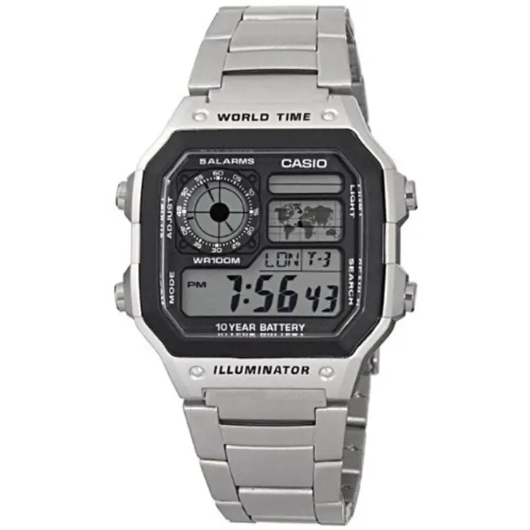 Casio Men’s Digital 100m LED World Time Stainless Steel