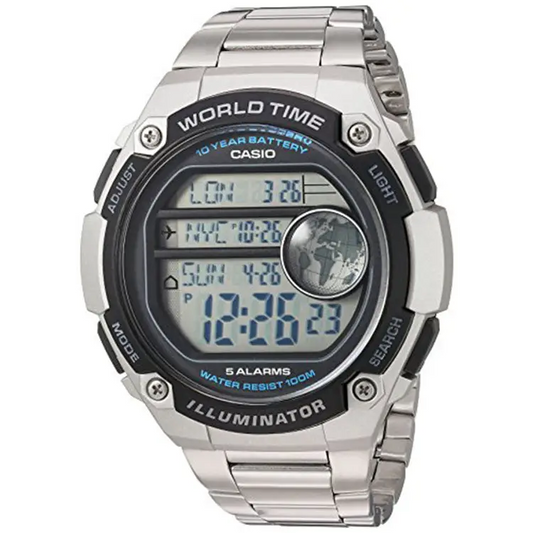 Casio Men’s Digital 100m Silver Resin/Stainless Steel Watch