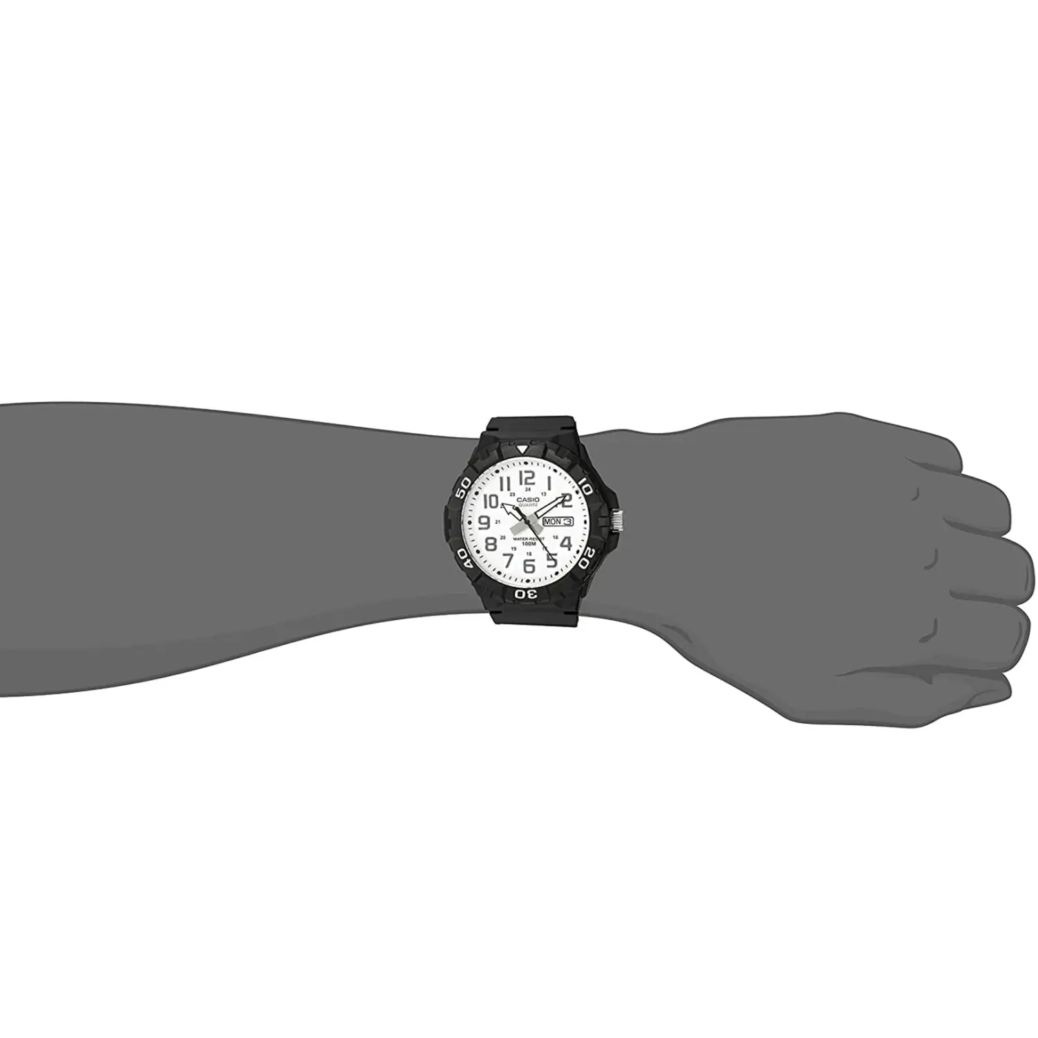 Casio Men’s Quartz 100m 12/24 Hour White Dial Black Resin