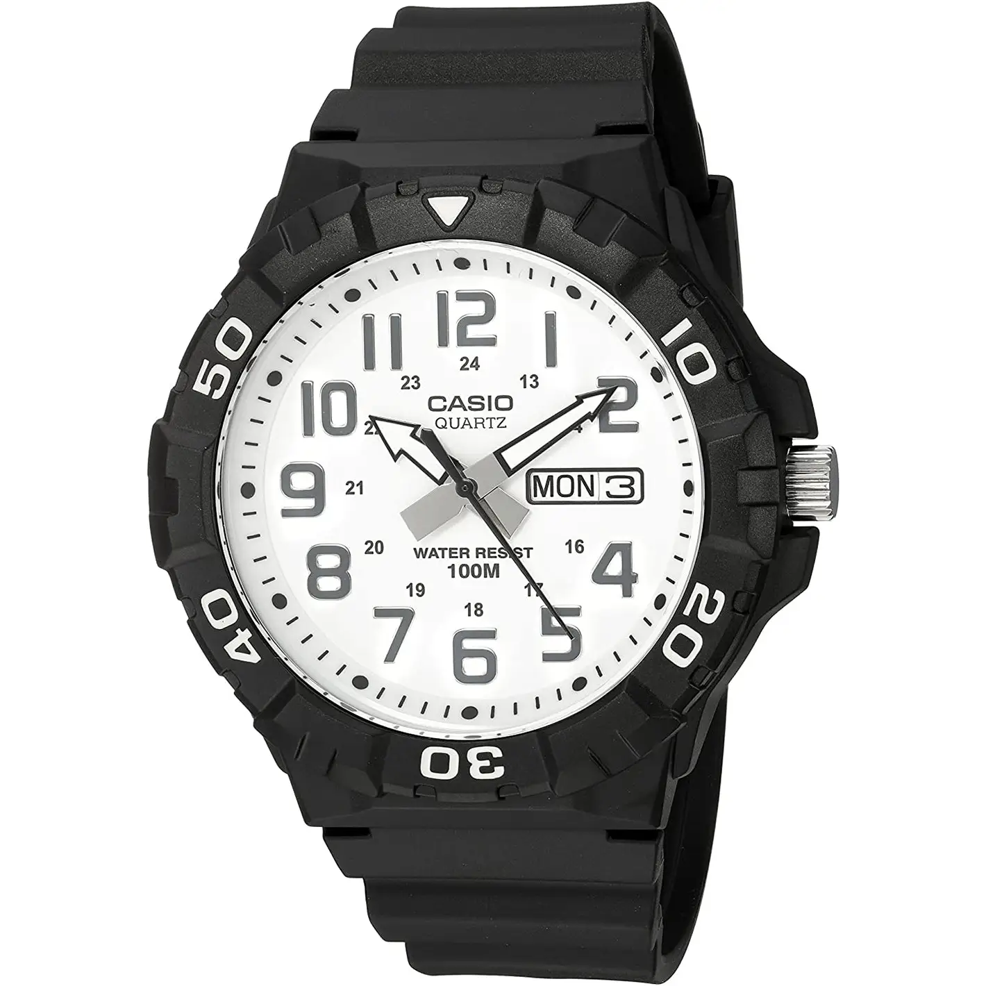 Casio Men’s Quartz 100m 12/24 Hour White Dial Black Resin