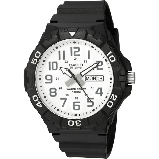 Casio Men’s Quartz 100m 12/24 Hour White Dial Black Resin