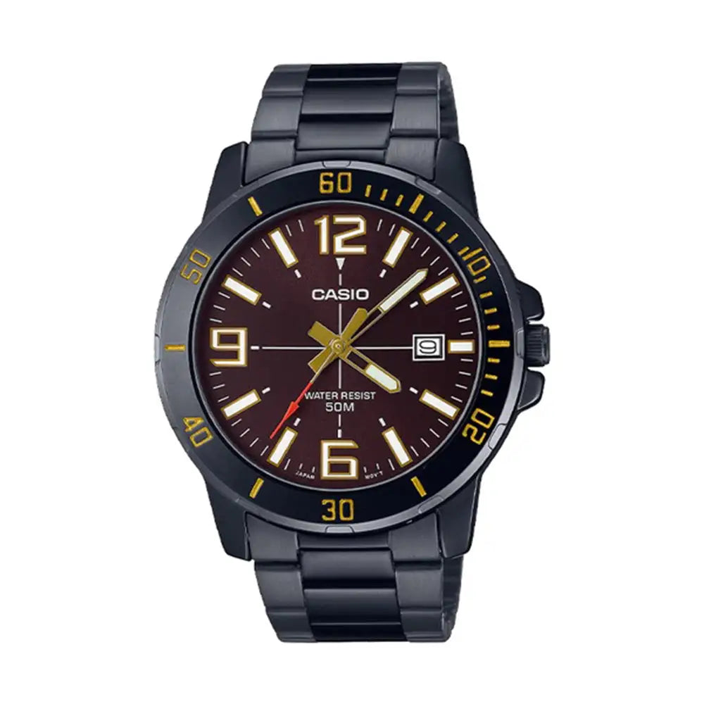 Casio Men’s Quartz Maroon Dial Black Stainless Steel Watch