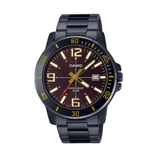 Casio Men’s Quartz Maroon Dial Black Stainless Steel Watch