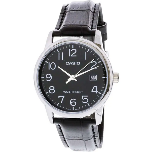 Casio Men’s Quartz Stainless Steel/Black Leather Watch