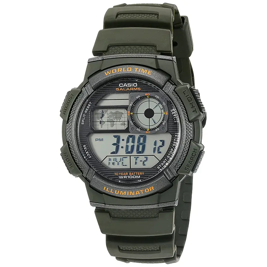 Casio Men’s World Time 100m 10-Yr Battery Life Green Resin