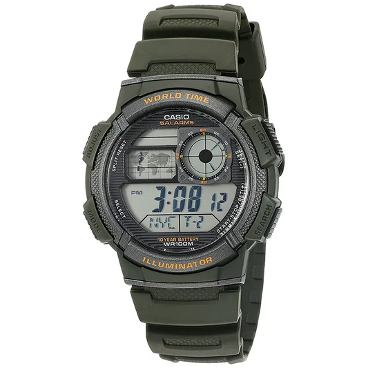 Casio Men’s World Time 100m 10-Yr Battery Life Green Resin