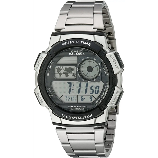 Casio Men’s World Time Silver-Tone Bracelet Digital Sport