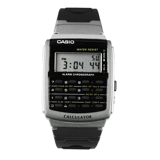 Casio Unisex 8-Digit Calculator Stopwatch Black Resin Watch