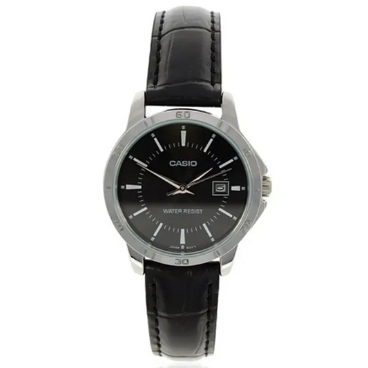 Casio Women’s Analog Quartz Stainless Steel Black Leather