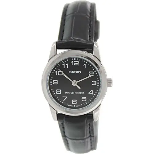 Casio Women’s Analog Quartz Stainless Steel Black Leather