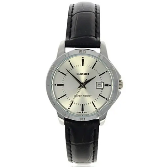 Casio Women’s Analog Quartz Stainless Steel Black Leather