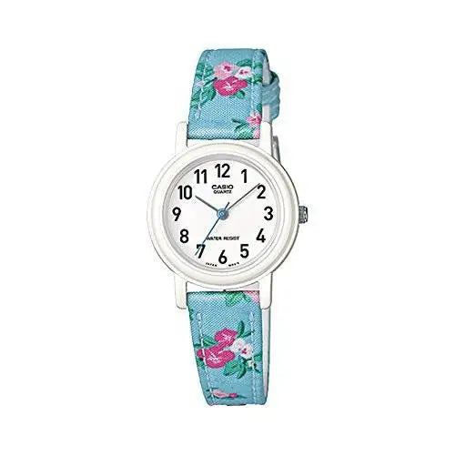 Casio Women’s Leather/Fabric Blue Floral Analog Watch