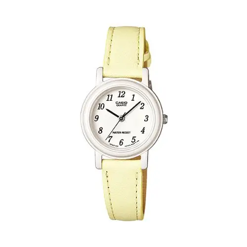 Casio Womens Light Yellow Leather Analog Easy to Read White