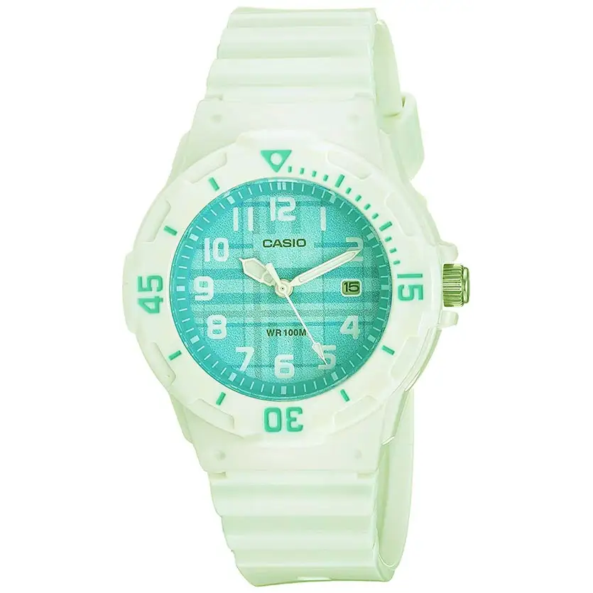Casio Women’s Quartz 100m Green Dial White Resin Watch