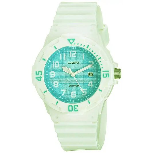 Casio Women’s Quartz 100m Green Dial White Resin Watch