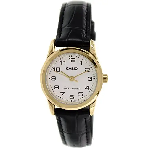 Casio Women’s Quartz Gold Tone Stainless Steel Black Leather