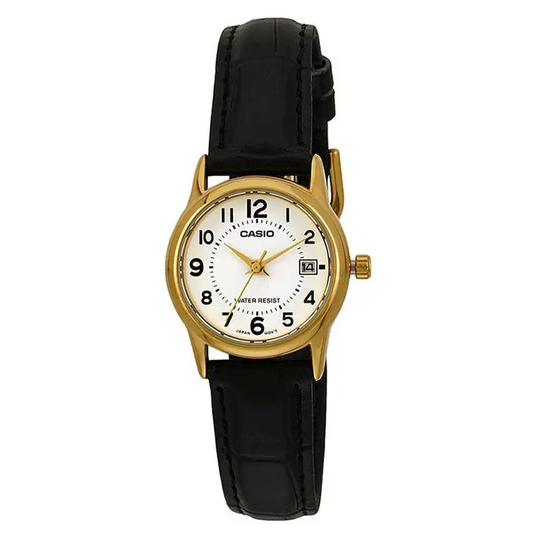 Casio Women’s Quartz Gold Tone Stainless Steel Black Leather