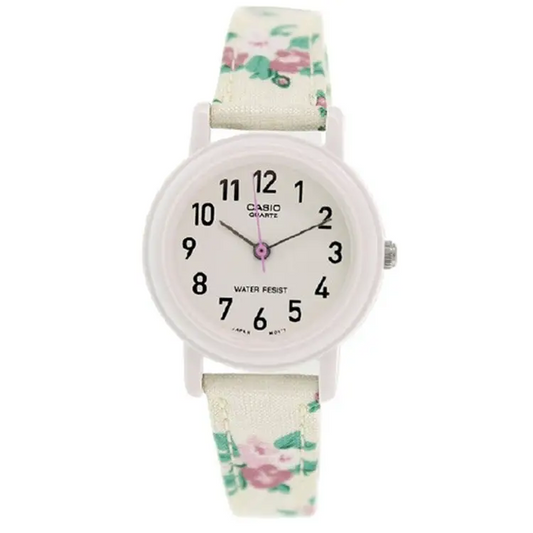 Casio Women’s Quartz White Resin Floral Leather/Cloth Watch