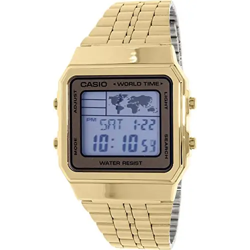Casio World Time Map Gold-Tone Stainless Steel Digital Watch