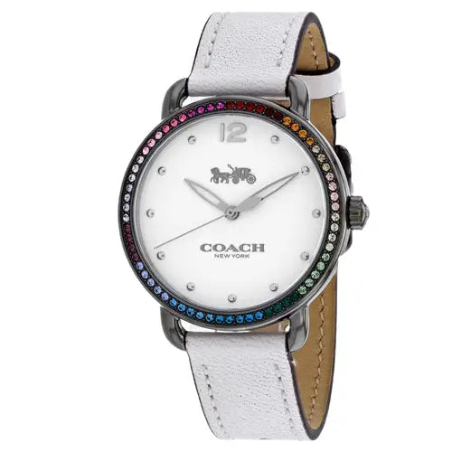 Coach Women’s Delancey Quartz Stainless Steel/White Leather